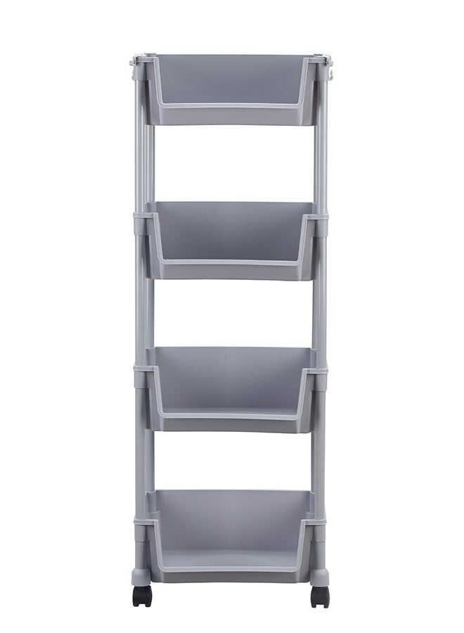 LAWAZIM Movable Bookshelf Storage - 4 Layer, Gray, 35x26.5x99cm - Easy to Assemble Rolling Cart with Lockable Wheels, Open-Front Bins, and Side Hooks - for Organizing Home, Office, Kitchen, Bathroom - Image 4