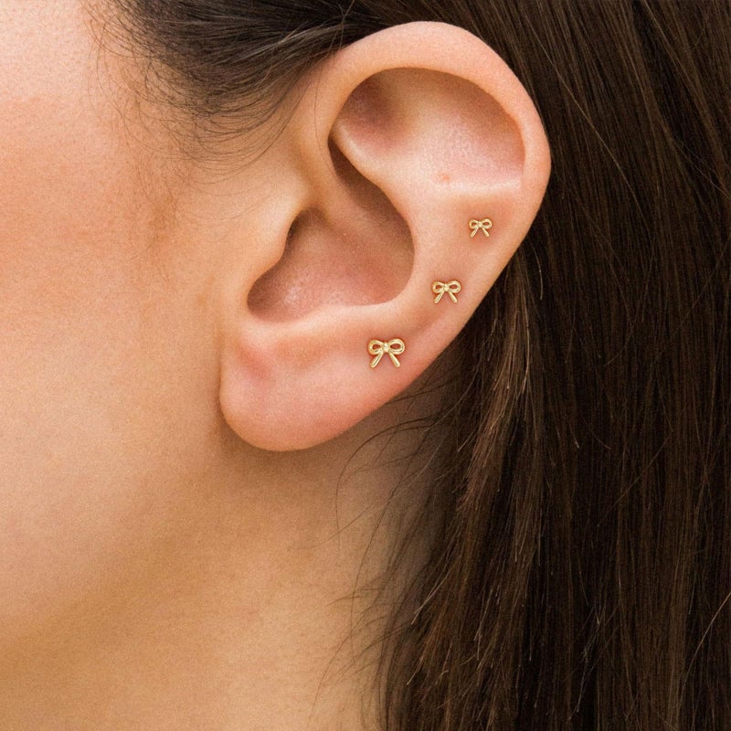 VRIUA Hypoallergenic Flat Back Earrings for Women - 14K Gold Plated Small Bow Flat Back Stud Earrings Cartilage Helix Piercing Jewelry - Image 3