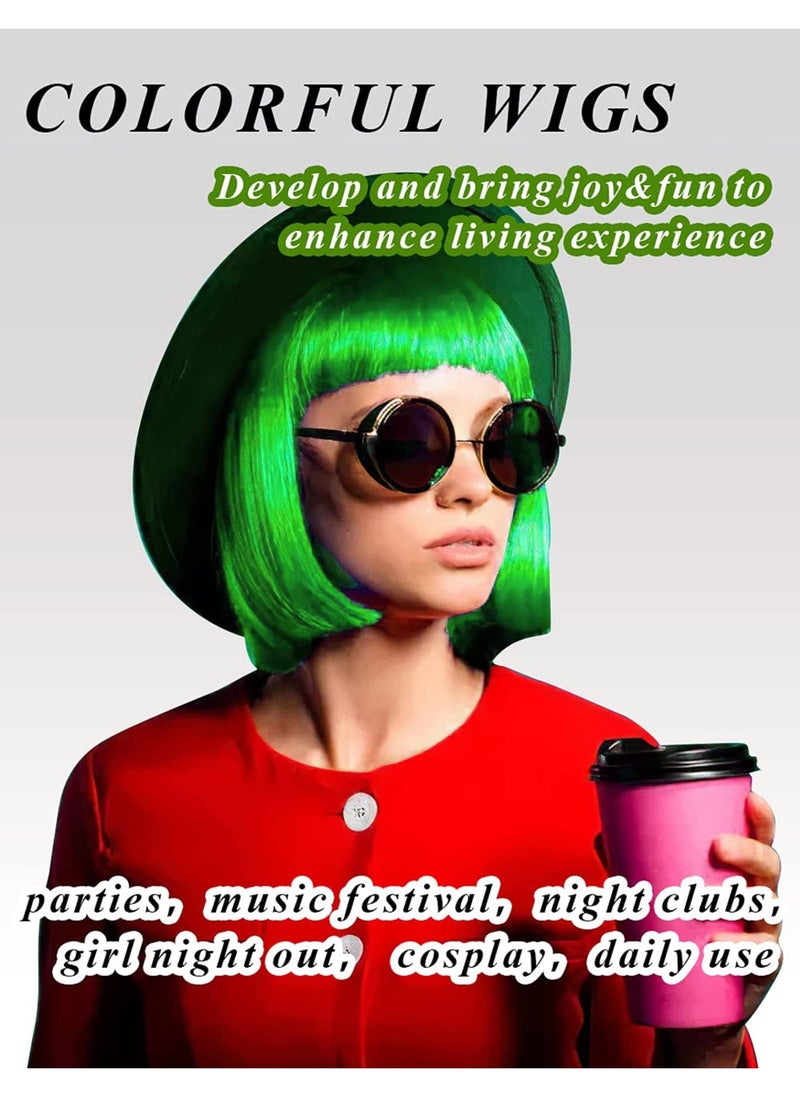 KOWVOWZ Colored Wigs, Funky Colorful Wigs, Short Bob Hair Wigs, Neon Party Wigs, Cosplay Wigs with Rimless Heart Shape Sunglasses, One Size for All Women Kids & Adults Costume Night Club(4 Pack)  - Image 3