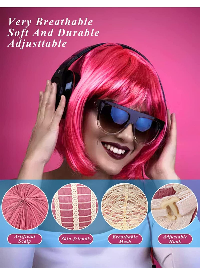 KOWVOWZ Colored Wigs, Funky Colorful Wigs, Short Bob Hair Wigs, Neon Party Wigs, Cosplay Wigs with Rimless Heart Shape Sunglasses, One Size for All Women Kids & Adults Costume Night Club(4 Pack)  - Image 5
