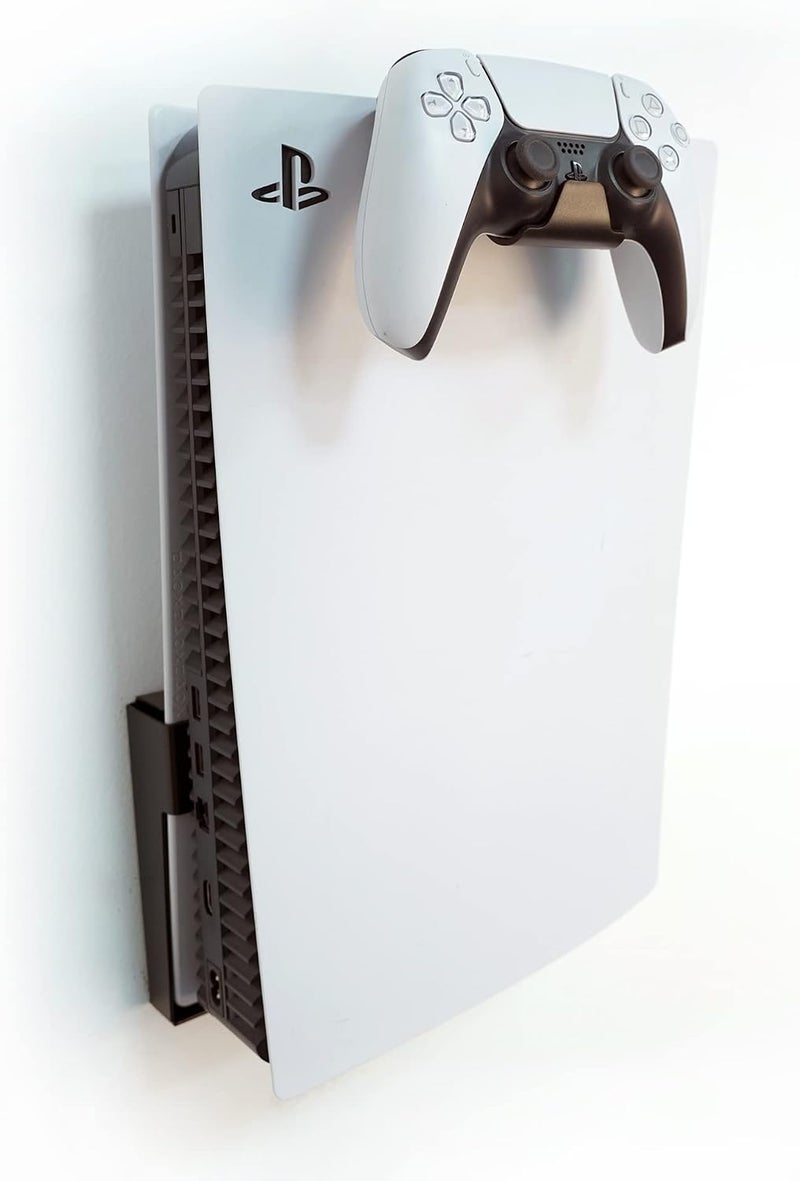 Monzlteck Wall Mount Holder for PS5 Original (Disc and Digital) + Controller Holder - All Metal Vertical Hanging - Image 1