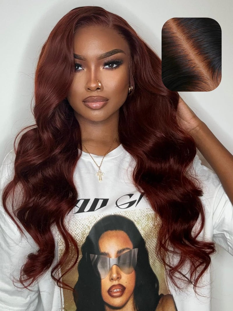 UNICE Bye Bye Knots 7x5 Pre Cut Lace Glueless Wig Reddish Brown Body Wave Wig Pre Bleached Invisible Knots Pre Everything Wig Human Hair Wig Pre Plucked 150 Density 22inch