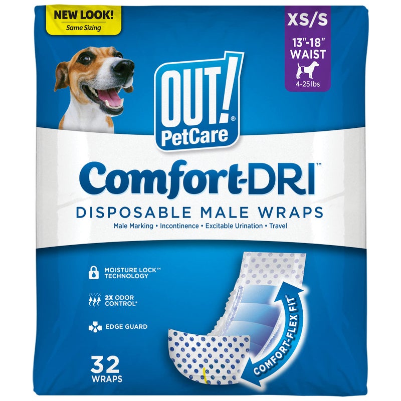 Out! PetCare Disposable Dog Diapers Male, Puppy Belly Band, Potty Training, Doggie Diapers, Belly Bands for Male Dogs, Puppy Training, Incontinence, (XS/S, 32ct) - Image 1