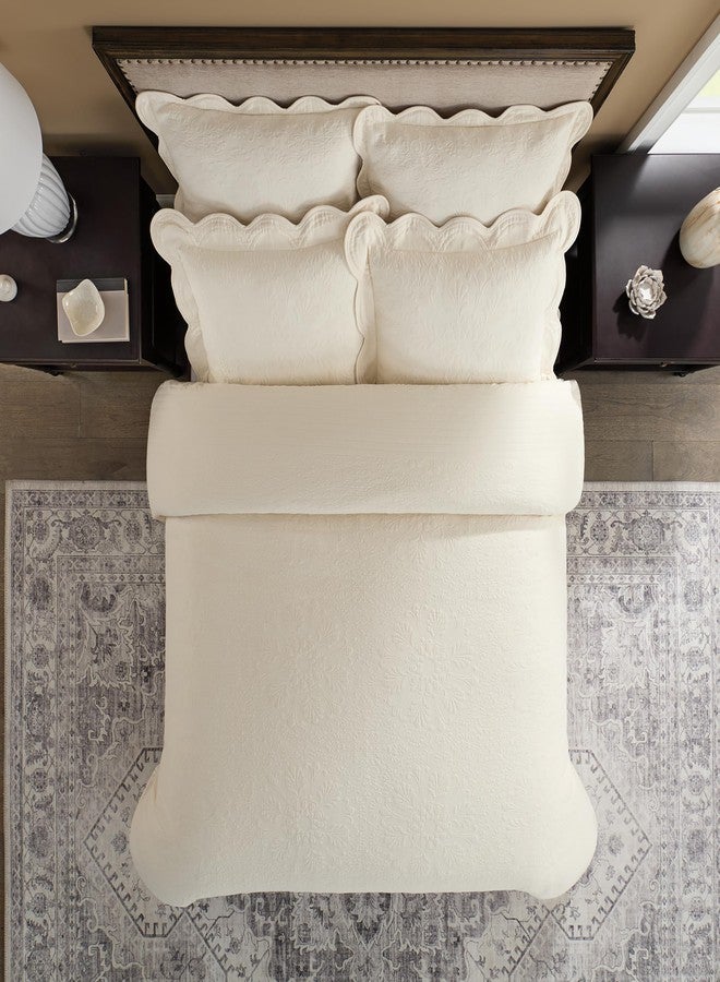 Historic Charleston Charleston Estate Modern Farmhouse Floral Matelasse Coverlet with Scalloped Edges, 100% Cotton Breathable Bedding, King/Cal King, Ivory Floral - Image 3