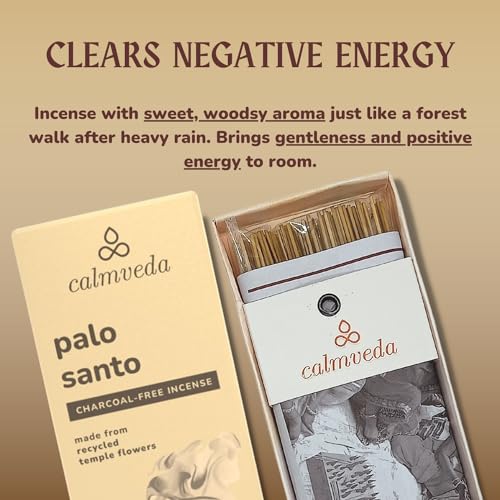 Calmveda Holy Palo Santo Incense Sticks - 80 Charcoal Free Incense, Made from Upcycled Flowers | Cleansing Incense Sticks Spiritual or Inciensos para Sacar Malas Energias - Image 3