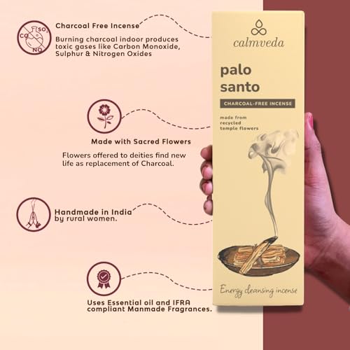 Calmveda Holy Palo Santo Incense Sticks - 80 Charcoal Free Incense, Made from Upcycled Flowers | Cleansing Incense Sticks Spiritual or Inciensos para Sacar Malas Energias - Image 2