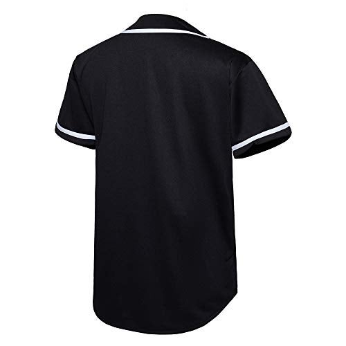 EALER BJ80 Series Mens Baseball Jersey Button Down Shirts Short Sleeve Hipster Hip Hop Sports Uniforms Black - Image 2