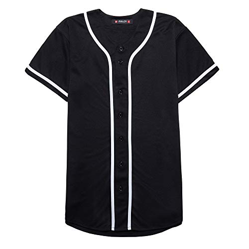 EALER BJ80 Series Mens Baseball Jersey Button Down Shirts Short Sleeve Hipster Hip Hop Sports Uniforms Black - Image 3
