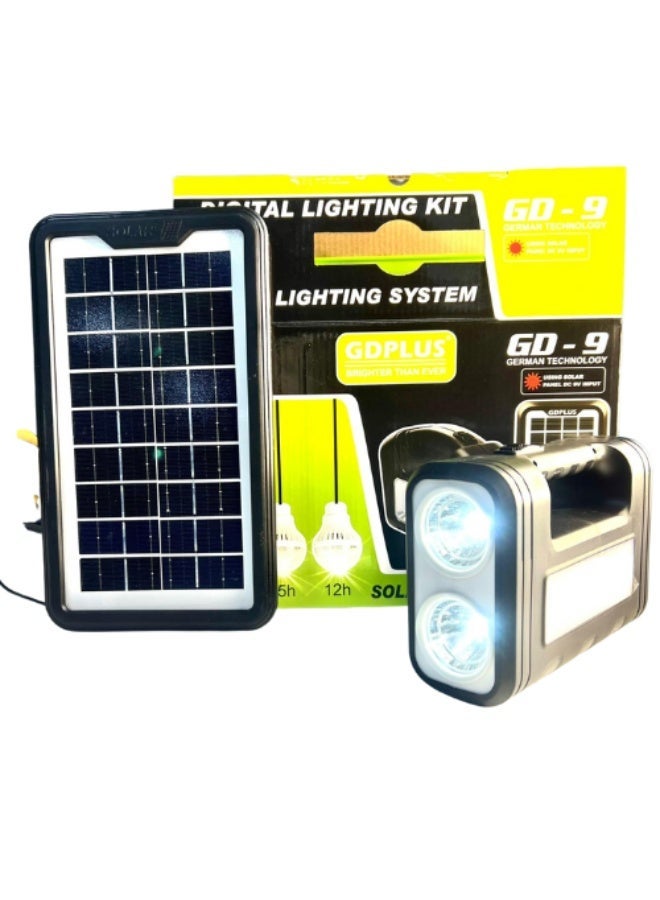 GDPLUS GD-9 Solar Lighting System with 3 LED Bulbs, Rechargeable Battery & 9V Solar Panel – Portable Emergency Light for Home, Outdoor & Camping - Image 1