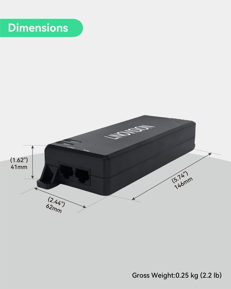 LINOVISION LINOVISION Gigabit 90W Passive POE Injector, Single Port PoE Injector, 10/100/1000Mbps Hi-POE Midspan, POE Power Injector for PTZ Camera, VoIP Phone  - Image 5