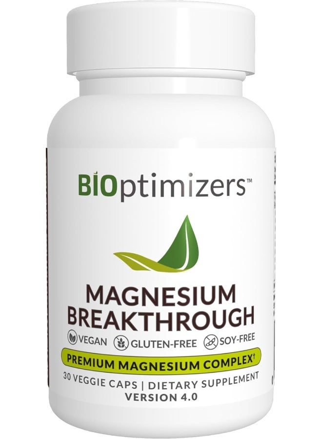BIOptimizers Magnesium Breakthrough Supplement 4.0-7 Forms of Mg: Glycinate, Malate, Citrate, and More - Natural Support for Sleep and Cognitive Function - 30 Capsules- Calming Vitamins Complex - Image 1