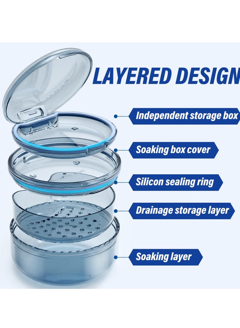 سيوسي حافظة تثبيت، حافظة طقم أسنان شفافة، صندوق حمام كبير لأطقم الأسنان مع سلة مصفاة، حاوية تخزين طقم الأسنان للسفر، حقيبة تنظيف واقي الفم، كوب تنظيف حامل تقويم الأسنان، أزرق - Image 5