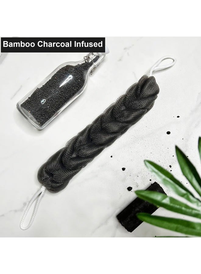 PPHAO BASIC PPHAO - 2 Pack Charcoal Back Scrubber for Shower - Long Loofah Sponge for Women - Bath Sponge - Loofah Back Scrubber for Shower Exfoliating for Men and Women- 21.5 INCH - Black Loofah - Image 3