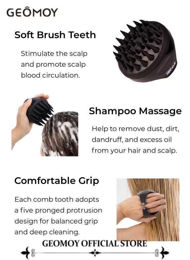 Geomoy 6pcs Bathing and Exfoliating Set 1pc Hair Scalp Massager Shampoo Brush with Soft Silicone Bristles & 2pcs Natural and Eco-friendly Loofah Pads & 3pcs Bath Sponges in Larger Size - Image 2