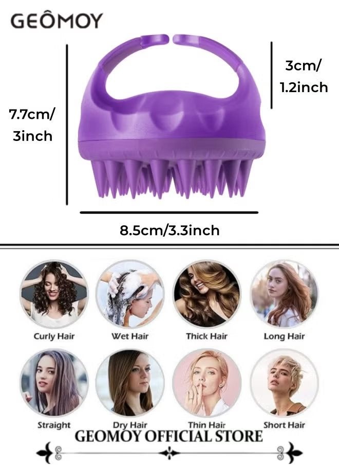Geomoy 6pcs Bathing and Exfoliating Set 1pc Hair Scalp Massager Shampoo Brush with Soft Silicone Bristles & 2pcs Natural and Eco-friendly Loofah Pads & 3pcs Bath Sponges in Larger Size - Image 3