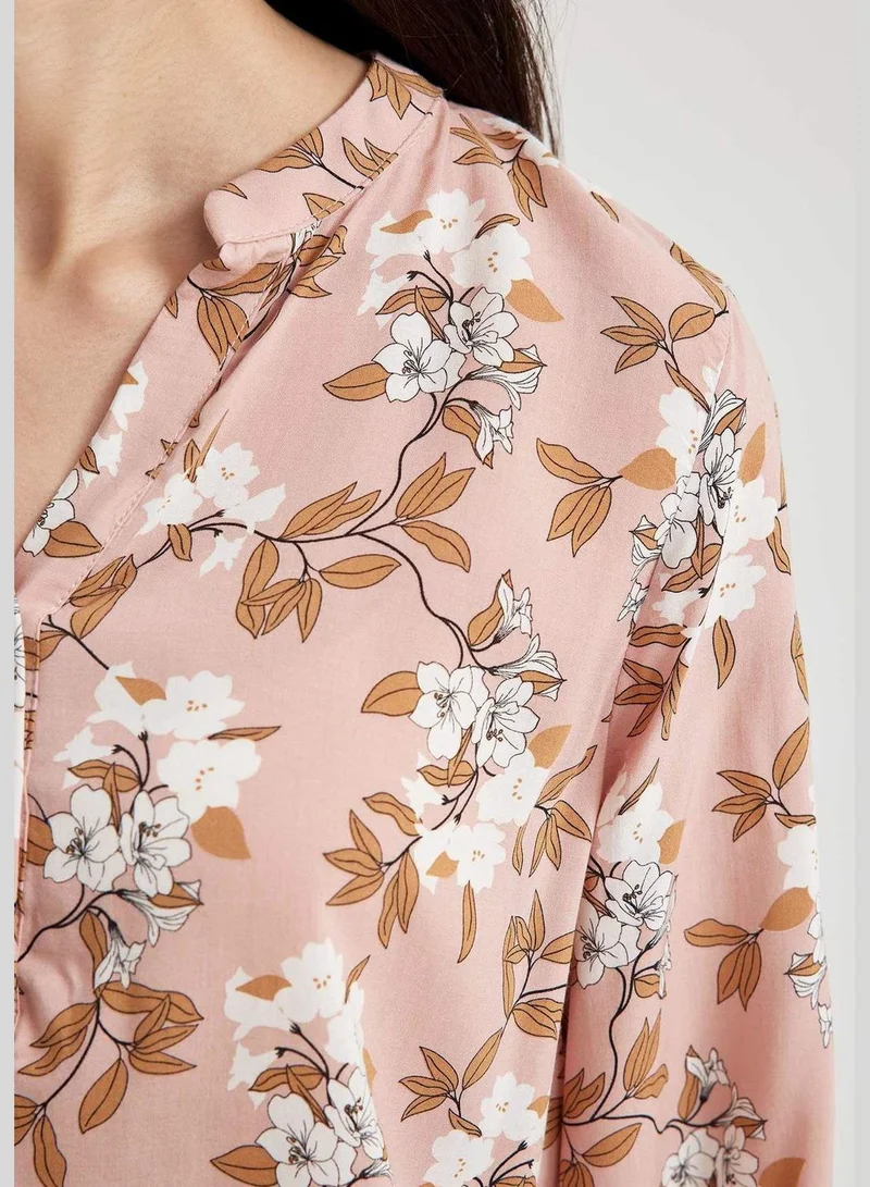 ديفاكتو Printed Collar Shirt With Ruffle Detailed Cuffs