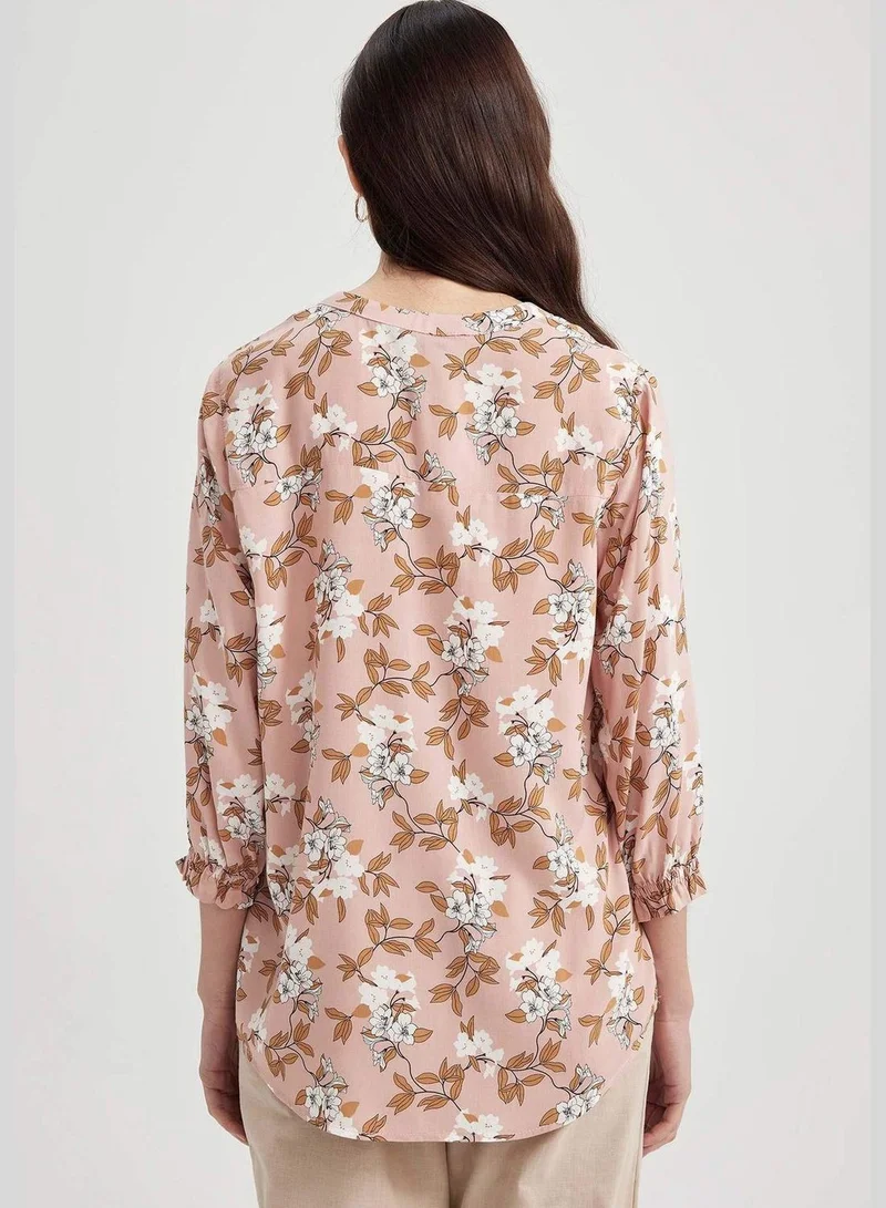 ديفاكتو Printed Collar Shirt With Ruffle Detailed Cuffs