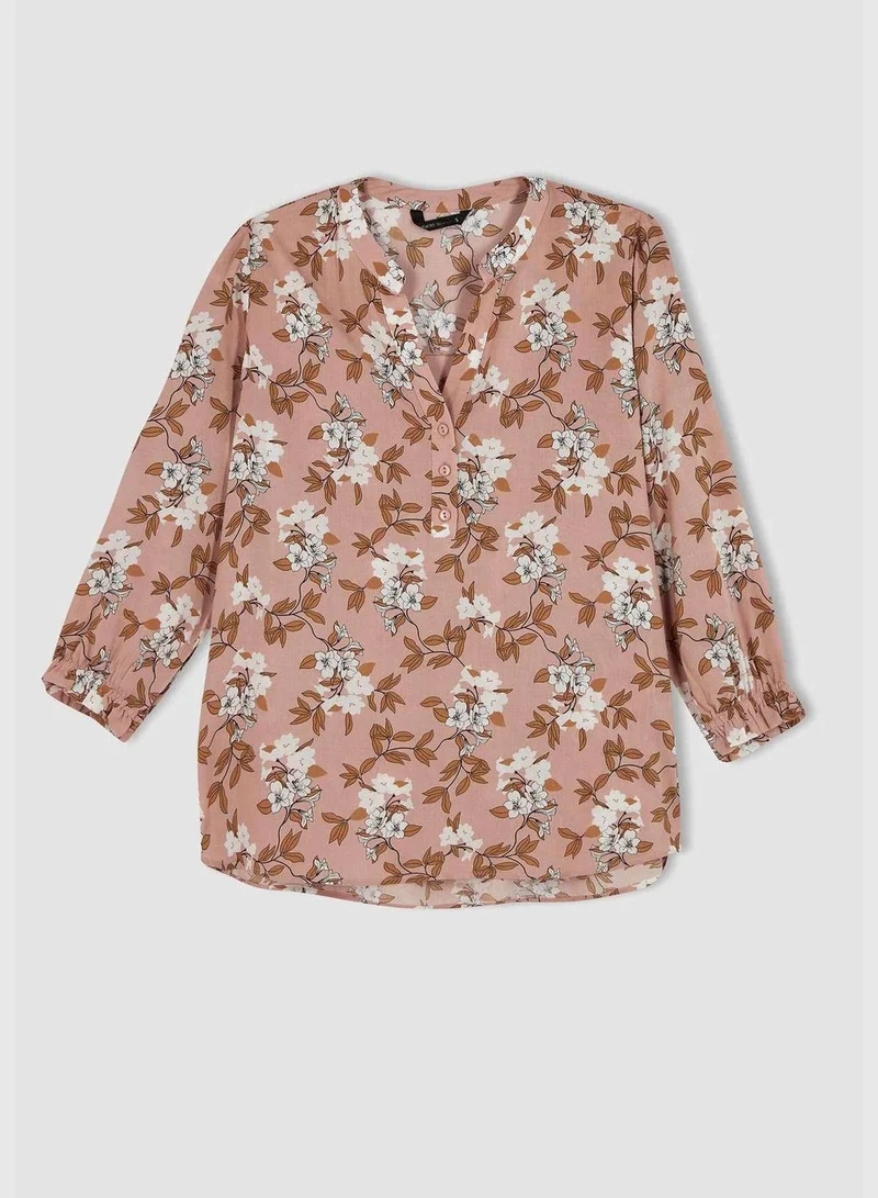 ديفاكتو Printed Collar Shirt With Ruffle Detailed Cuffs