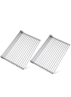 Perfii 2pcs Large Roll Up Dish Drying Rack, Multipurpose Stainless Steel Kitchen Drainer Rack Over Sink  - Image 1
