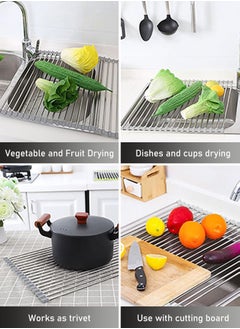 Perfii 2pcs Large Roll Up Dish Drying Rack, Multipurpose Stainless Steel Kitchen Drainer Rack Over Sink  - Image 2