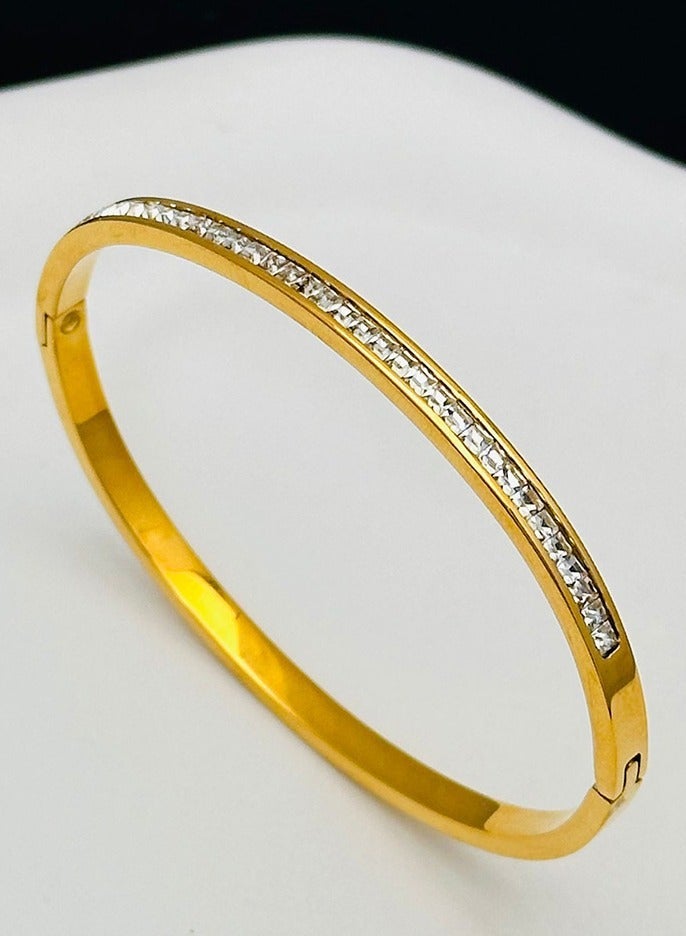 18K Gold Plated Bangle Bracelets With Diamond, Oval,Gold Plated Bangle Bracelet Ornaments,Golden Wedding Bracelets For Bridal,Dubai Bridal 18K Gold Plated Bracelet Middle East Jewellery Women's Wedding Bracelet,1 Piece