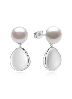 Yami Pearl Earrings Drop Dangle, 925 Sterling Silver Hypoallergenic Earrings White Gold Plated, Freshwater Cultured Genuine Pearl 8Mm, Birthday Anniversary Jewelry Gifts For Women  - Image 1