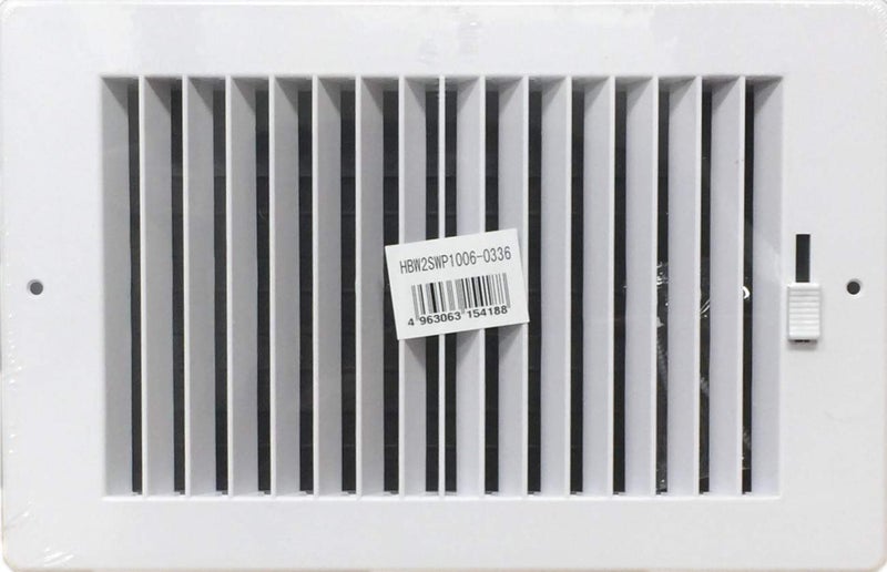 Twoway plastic side wallceiling register in white 10w X 6h for duct opening outside dimension is 1175w X 8h