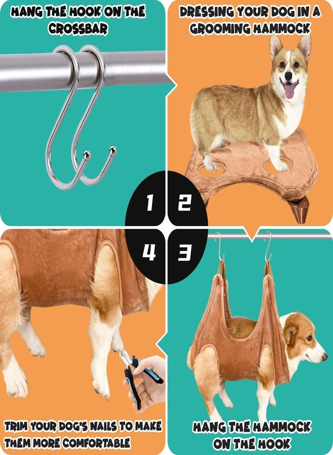 WSCXSC Dog Grooming Kit, Dog Grooming Supplies, Dog Grooming Hammock, Dog Grooming Harness, Dog Nail Clippers, Dog Nail Grinder, Hooks, Dog Hammock Kit for Nail Trimming/Hair Trimming(Coffee, S) - Image 3