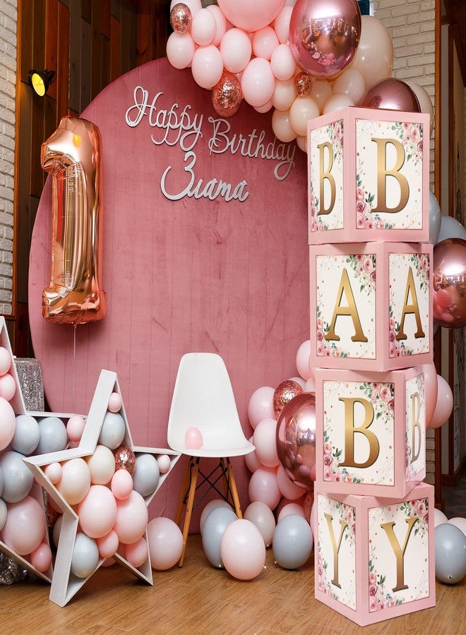 Sabary Baby Boxes with Letters for Baby Shower, Rustic Floral Pink Baby Shower Backdrop Blocks Box Birthday Party Gender Reveal Photo Props for Baby Girl Boy Shower Decorations - Image 5