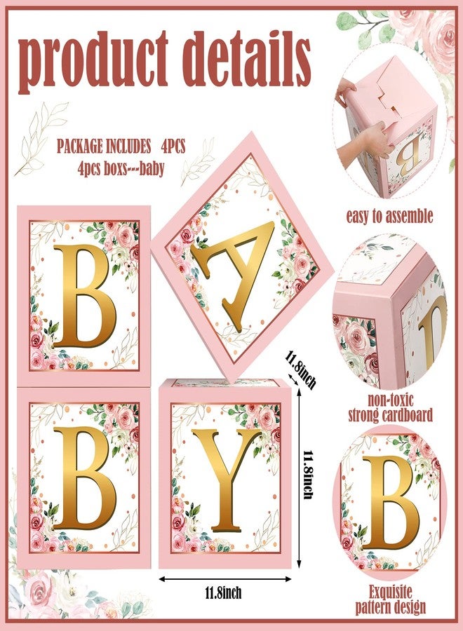 Sabary Baby Boxes with Letters for Baby Shower, Rustic Floral Pink Baby Shower Backdrop Blocks Box Birthday Party Gender Reveal Photo Props for Baby Girl Boy Shower Decorations - Image 2
