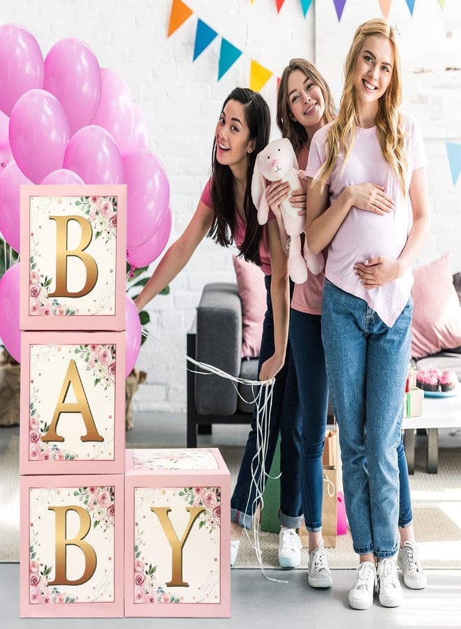 Sabary Baby Boxes with Letters for Baby Shower, Rustic Floral Pink Baby Shower Backdrop Blocks Box Birthday Party Gender Reveal Photo Props for Baby Girl Boy Shower Decorations - Image 3