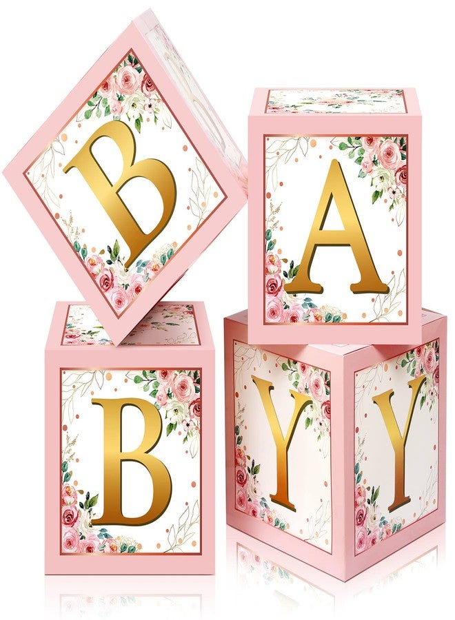 Sabary Baby Boxes with Letters for Baby Shower, Rustic Floral Pink Baby Shower Backdrop Blocks Box Birthday Party Gender Reveal Photo Props for Baby Girl Boy Shower Decorations - Image 1