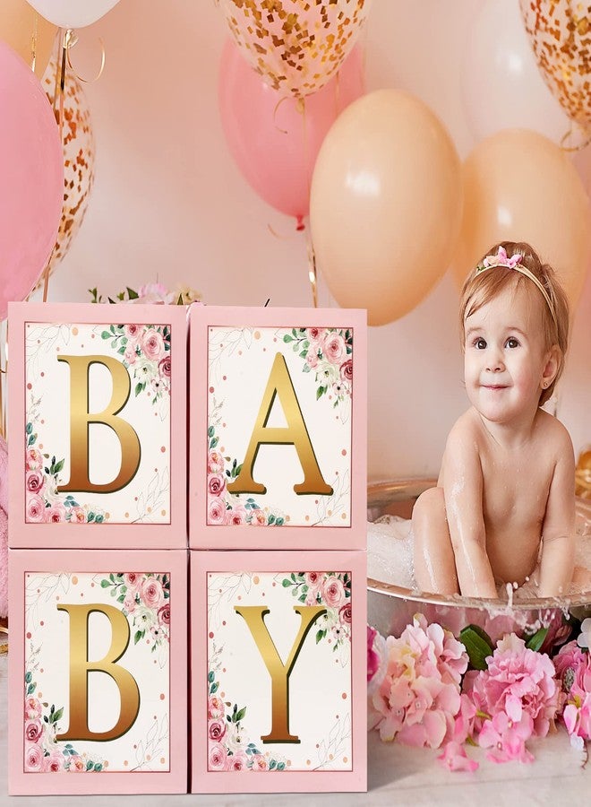 Sabary Baby Boxes with Letters for Baby Shower, Rustic Floral Pink Baby Shower Backdrop Blocks Box Birthday Party Gender Reveal Photo Props for Baby Girl Boy Shower Decorations - Image 4