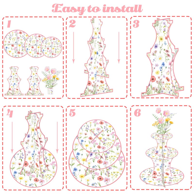 umoni Wildflower Cupcake Stand Spring Wildflower Birthday Party Decorations Wildflower Cupcake Holder 3 Tiers Floral Dessert Towers for Flower Theme Baby Shower Supplies - Image 3