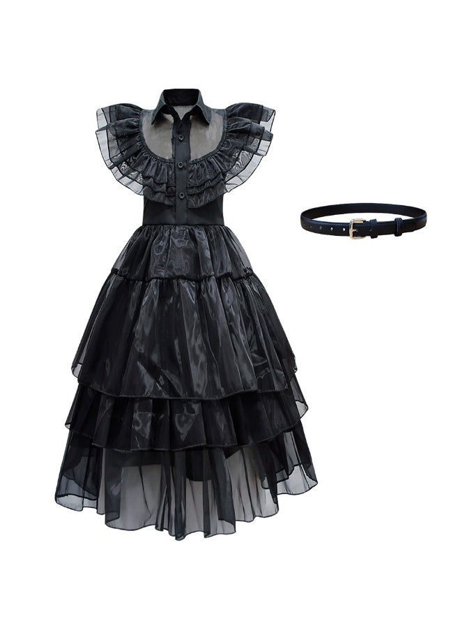 NIBEMINENT Adams Family Role Play Costume Wednesday Performance Outfit Same As Black Dress Dance Drama Performance Clothes Special Purpose  - Image 1