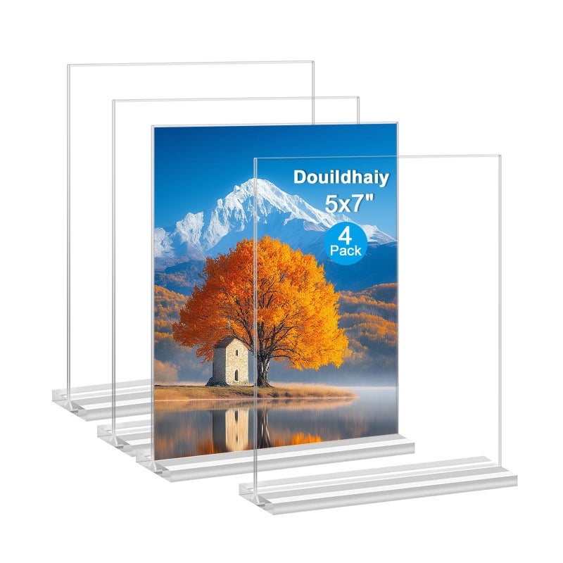 Douildhaiy Acrylic Picture Frame 5x7 inches, 4 Pack Clear Plastic Picture Frames Holder Standing,Double Sided Picture Desktop Display for Photo Home Office -Vertical - Image 1