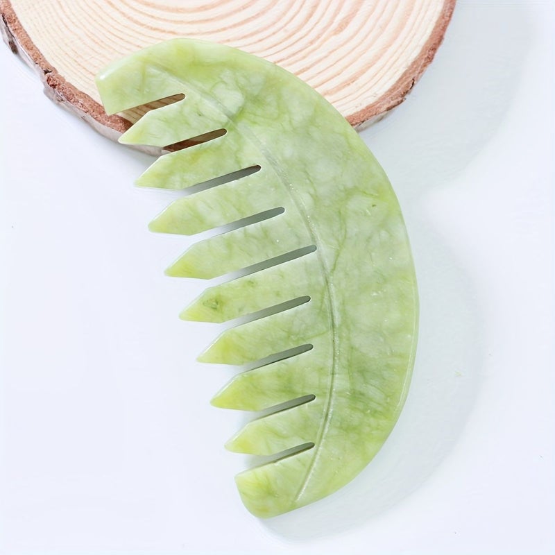 Natural Green Jade Head Massage Comb For Scalp Care And Relaxation - Image 1