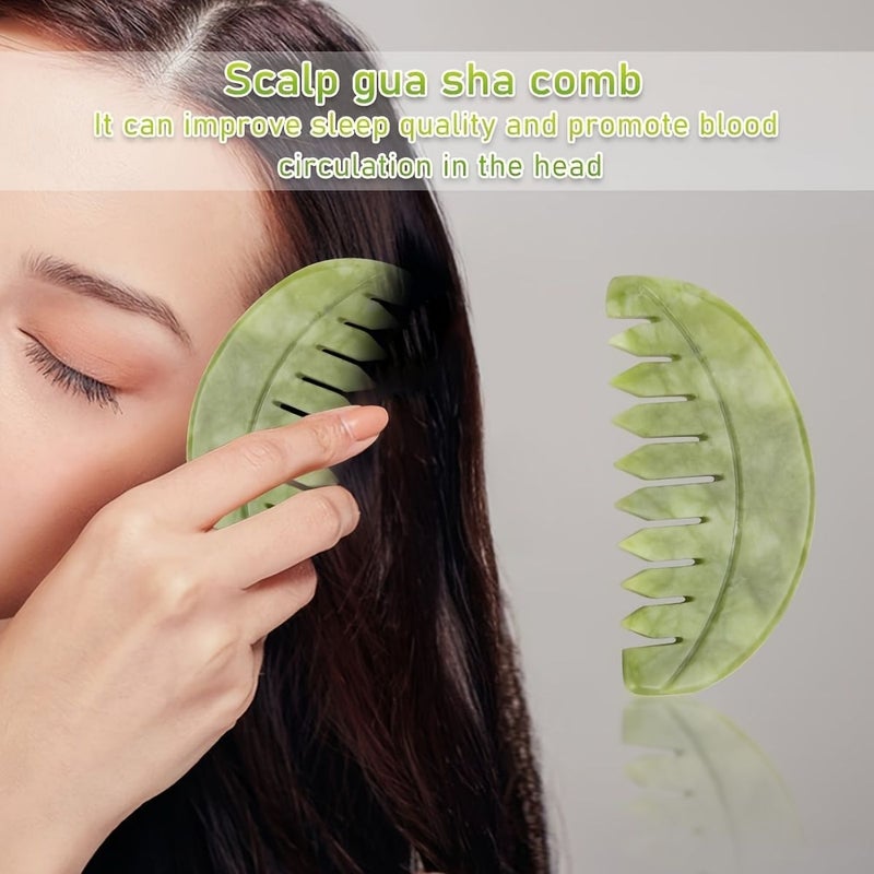 Natural Green Jade Head Massage Comb For Scalp Care And Relaxation - Image 2