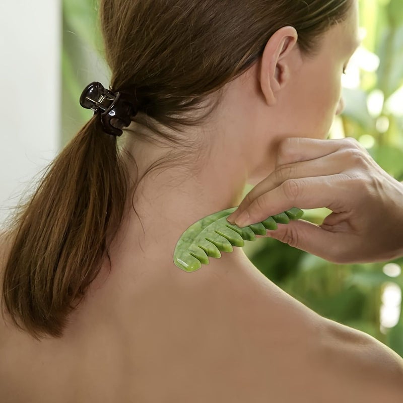 Natural Green Jade Head Massage Comb For Scalp Care And Relaxation - Image 4