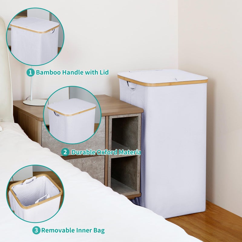 iEGrow 110L Laundry Hamper with Lidï¼ŒDirty Clothes Hampers for Laundry,Laundry Basket with Bamboo Handles and Removable Bag,Hamper for Bedroom, Bathroom, Dorm, Laundry Room, White - Image 5