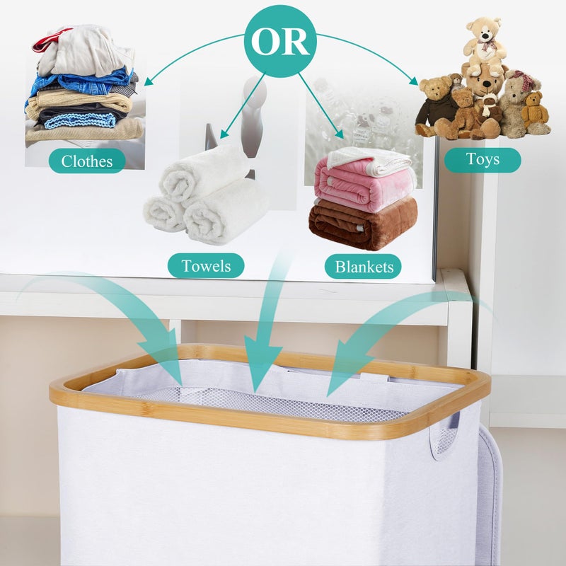 iEGrow 110L Laundry Hamper with Lidï¼ŒDirty Clothes Hampers for Laundry,Laundry Basket with Bamboo Handles and Removable Bag,Hamper for Bedroom, Bathroom, Dorm, Laundry Room, White - Image 4