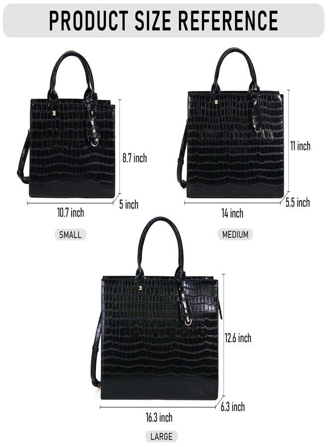 Chinllo Tote Bag for Women Top Handle Stachel Purse and Handbags with Shoulder Strap, Black-crocodile, Medium 14 IN - Image 2