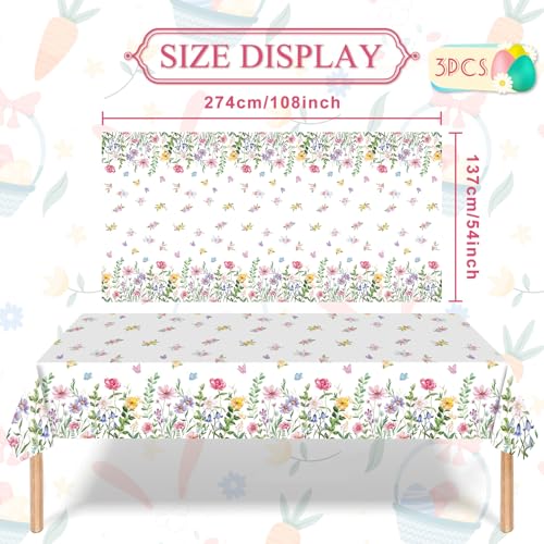 SpinLaLa 3-Piece 54 x 108 Inch Floral Spring Plastic Tablecloth - Colorful Disposable Rectangle Table Cover with Butterfly and Flower Design for Dining, Garden Parties, Baby Showers, and Outdoor Decorations - Image 2