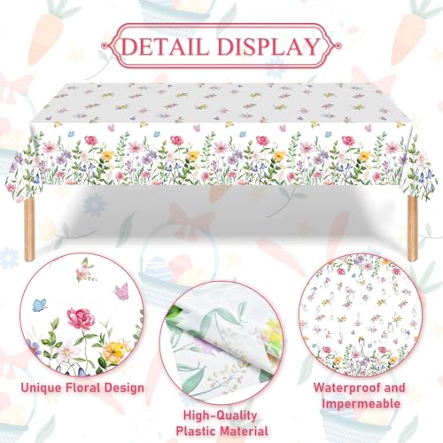SpinLaLa 3-Piece 54 x 108 Inch Floral Spring Plastic Tablecloth - Colorful Disposable Rectangle Table Cover with Butterfly and Flower Design for Dining, Garden Parties, Baby Showers, and Outdoor Decorations - Image 3
