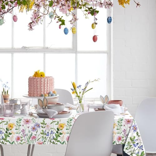 SpinLaLa 3-Piece 54 x 108 Inch Floral Spring Plastic Tablecloth - Colorful Disposable Rectangle Table Cover with Butterfly and Flower Design for Dining, Garden Parties, Baby Showers, and Outdoor Decorations - Image 5