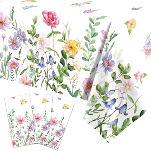 SpinLaLa 3-Piece 54 x 108 Inch Floral Spring Plastic Tablecloth - Colorful Disposable Rectangle Table Cover with Butterfly and Flower Design for Dining, Garden Parties, Baby Showers, and Outdoor Decorations - Image 1
