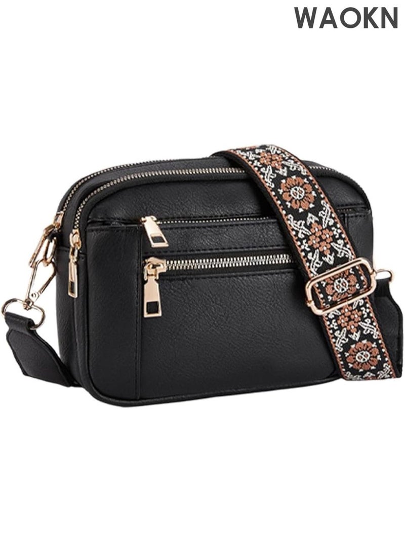 WAOKN Women and men's Shoulder Bag , PU Leather Shoulder Bag , men and Women's Chic Shoulder Bags , Women's Shoulder Bags , Bag with Multiple Pockets and Adjustable Strap for Women and men ,unisex , black . - Image 1