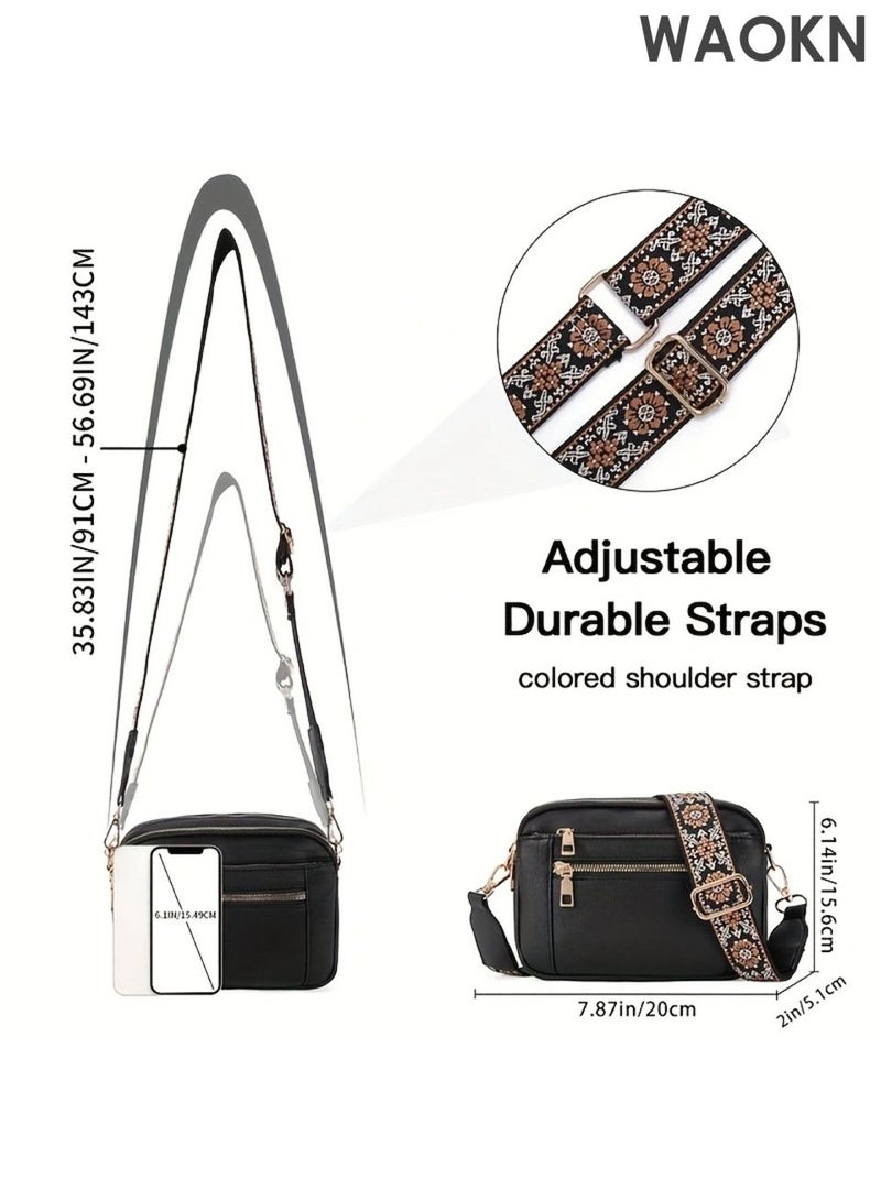 WAOKN Women and men's Shoulder Bag , PU Leather Shoulder Bag , men and Women's Chic Shoulder Bags , Women's Shoulder Bags , Bag with Multiple Pockets and Adjustable Strap for Women and men ,unisex , black . - Image 5