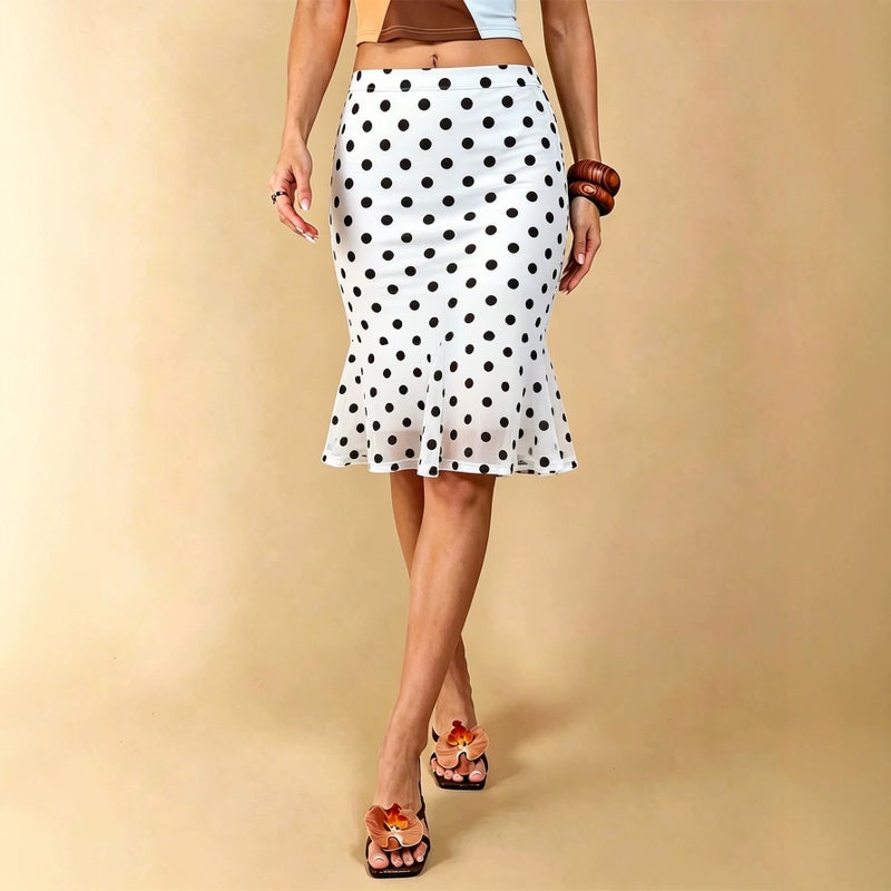 تنورة ميرميد منقطة لعام 2026 الصيف، كشكش عتيق، خصر نحيف، خط A، بطول متوسط - Image 3