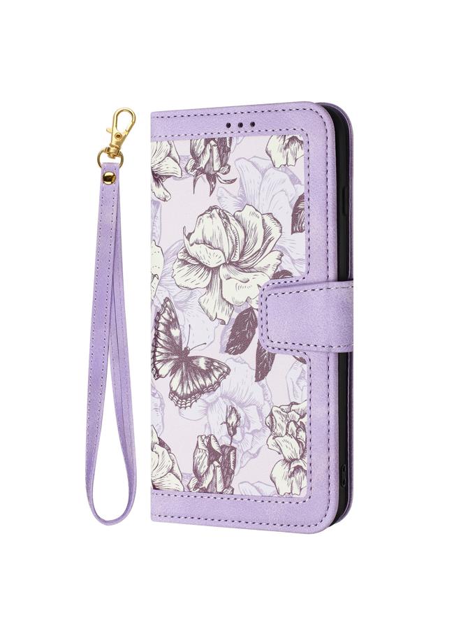 S-TOP Case For Samsung Galaxy A04 Floral Pattern Leather Phone Case with Lanyard - Image 2